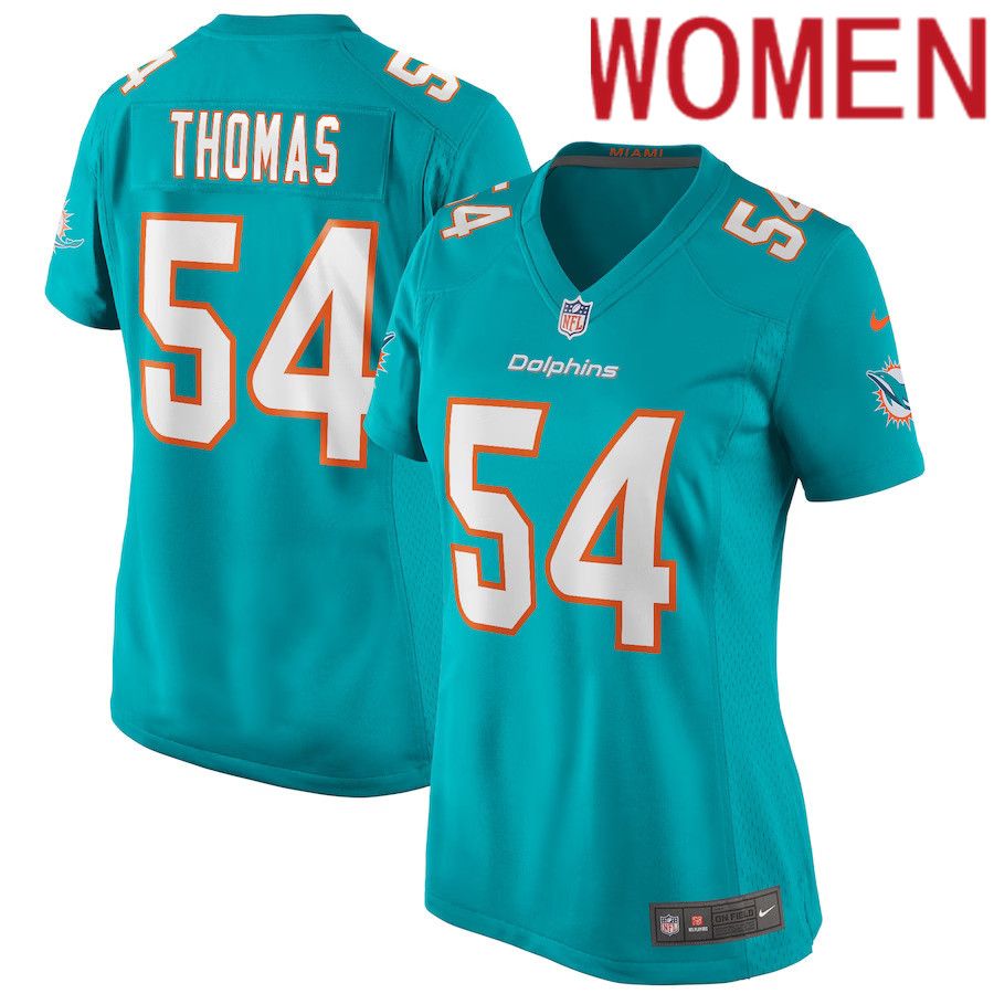 Women Miami Dolphins 54 Zach Thomas Nike Aqua Game Retired Player NFL Jersey